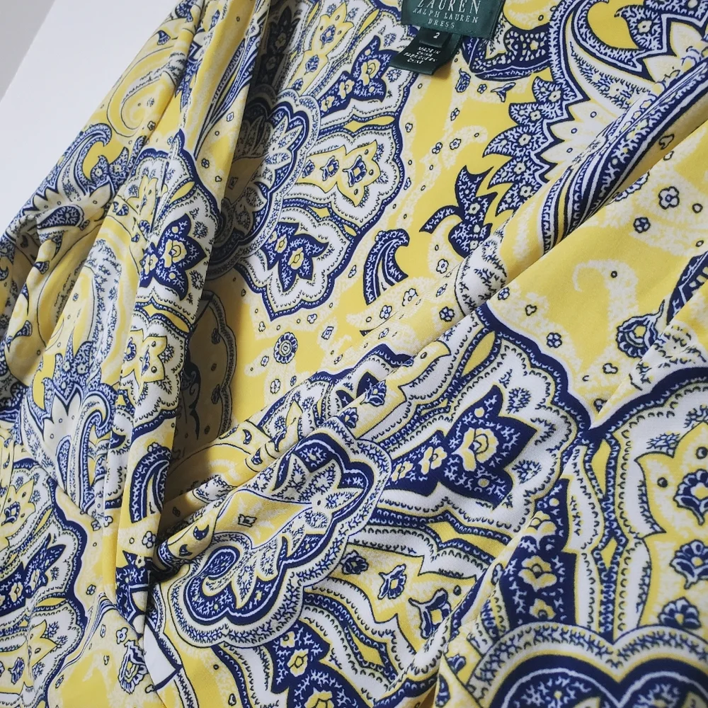 Ralph Lauren‎ NWT Starlight Yellow & Blue Paisley Surplice Dress